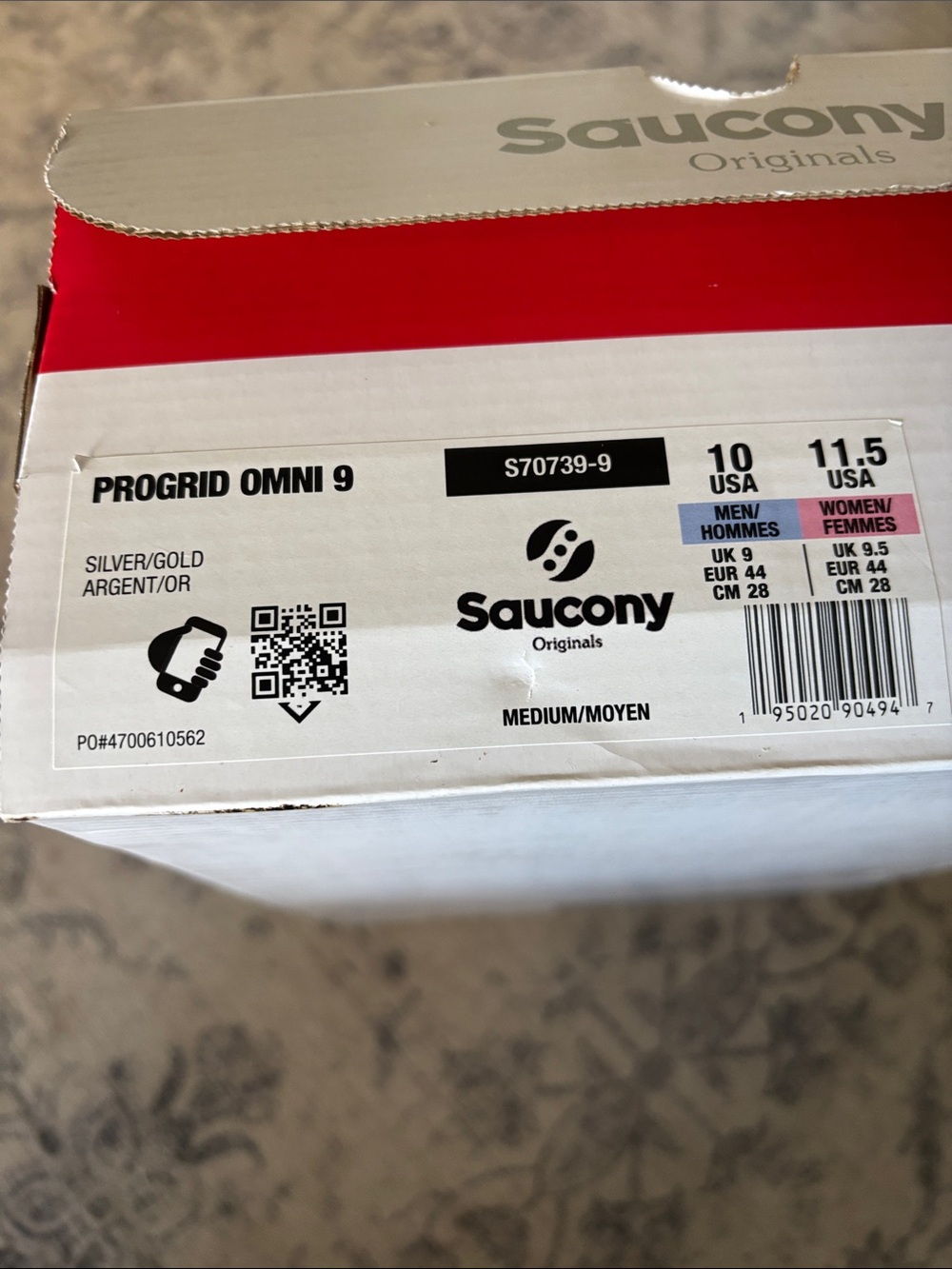Saucony Men’s Progrid Omni 9 Retro Running Shoes - size 10 - Silver/Gold - Picture 7 of 7